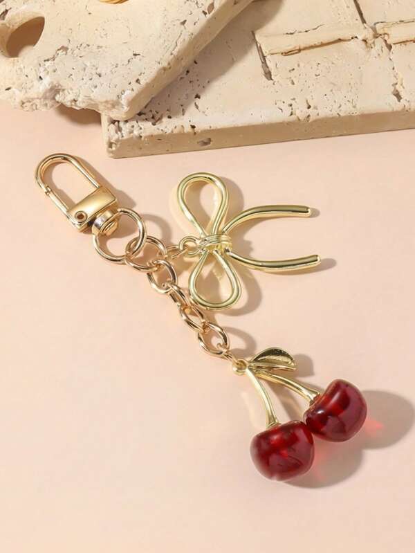 1pc Creative New Fashion Cherry Pendant Bag Charm, Metal Keychain, Suitable For Daily Decoration, Car Key Decor, Bag Accessories, Can Be Gift For Family, Friends, Classmates, Lovers, Birthday, Teacher, Souvenir