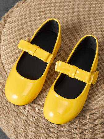 1 Pair Girls' Leather Princess Shoes, Round Toe Plaid Bow Soft Leather Etiquette Shoes, Cute Fashion School Student Performance Flats