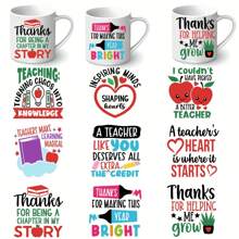 School Thank You Teacher Quotes Theme UV DTF Transfer Paper For DIY Coffee Mugs 9pcs - Bright, Waterproof, Self-Adhesive Transfer Paper With Teacher Text, Perfect For Teacher's Day Gifts
