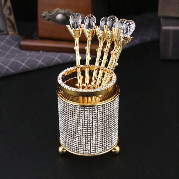 1 Set Coffee Spoon Set, Includes 6 Coffee Spoons And 1 Storage Jar, Suitable For Household & Restaurant Use As Fruit, Coffee, Dessert Spoons, Cake Spoon, Tableware Decor