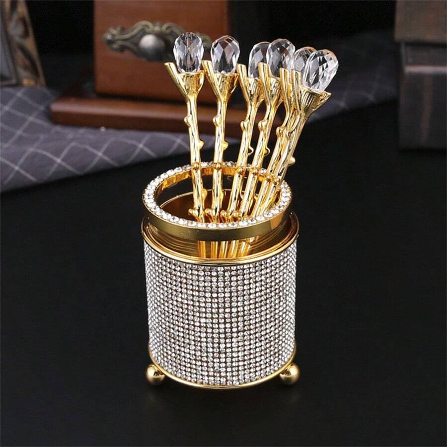 1 Set Coffee Spoon Set, Includes 6 Coffee Spoons And 1 Storage Jar, Suitable For Household & Restaurant Use As Fruit, Coffee, Dessert Spoons, Cake Spoon, Tableware Decor
