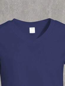 Mädchen im Teenager-Alter amerikanischer Stil V-Ausschnitt Kurzarm T-Shirt mit New York und anderen Schriftzügen, leicht und atmungsaktiv, ideal für den täglichen Gebrauch, ein Muss für den Sommer