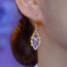 2pcs Elegant Rhinestone Shiny Leaf Design Drop Earrings With Luxurious Vibe, Slim-Face Enhancing Jewelry Accessory