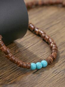 1pc Bohemian Volcanic Stone & Coconut Shell Beaded Necklace, Suitable For Daily Wear Or Beach Resort For Teens - Multicolor - View 13