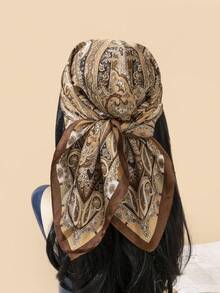 1pc 70cm Floral Print Women Silk Scarf, Women Bandana & Square Scarf, Hair Accessories, Headband, Hair Tie, Hair Wrap, Fashion Accessory, Abaya, Suitable For Beach, Vacation And Daily Life, Adds Accent To Your Style - Multicolor - View 28
