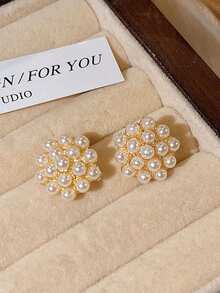 5 件/套复古仿珍珠五角星和圆形耳钉套装，简约设计适合女性日常和节日佩戴（无盒）