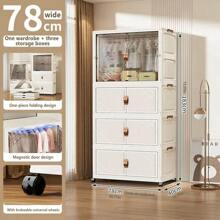 5/4/3/2/1 Layer Folding Wardrobe Closet, No Installation Required, Plastic Storage Cabinet For Baby Clothes, Household Use For Living Room And Bedroom