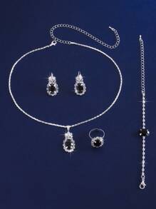 Neues koreanisches elegantes Schmuckset mit tränenförmigen Strass: Halskette, Ohrringe und Ring; luxuriöses minimalistisches Halsketten-Set mit Diamanten, stilvoller und modischer Büro-Lady/Braut Accessoire