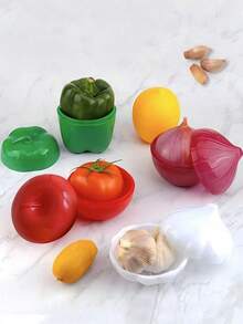 1 件装蔬菜水果保鲜盒柠檬洋葱大蒜甜椒苹果收纳盒可重复使用储物盒保鲜碗，有趣的蔬菜形状，圣诞节节日礼物，