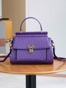 2025 New Niche Design Diamond Pattern Handbag, Chic Fashion Chain Strap Bag, Retro Purple Ostrich Print Shoulder & Crossbody Tote, Large Capacity Women Commuter Bag - 彩色 - 查看 8