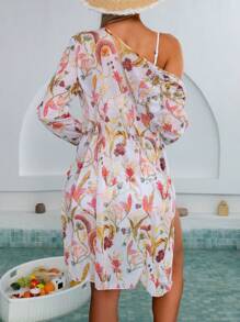 3pcs Summer Vacation Elegant New Floral Print Beachwear Set, Bikini Swimsuit With Sun Protection