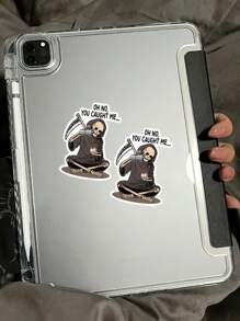 1/3pcs "Oh No You Caught Me" Humorous Stickers, Cartoon Funny Skeleton Drink Coffee Lover Die-Cut, Suitable For Laptop, Water Bottle, Journal, Skins, Guitars, Helmets, Office Supplies, School, Skateboards, Luggage, Water Bottle, And Other Funny Decal