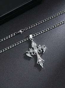 1 Stück Mode Europäischer & Amerikanischer Retro Stil umkehrbarer Kreuz Anhänger Halskette für Herren, personalisierte lange Edelstahl Kette, kann für den täglichen Gebrauch allein getragen werden