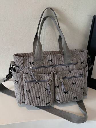 New Autumn/Winter Corduroy Simple Large Capacity Corduroy Shoulder Tote Bag, Suitable For Women To Carry Laptop, Clothes On Travel And Outings