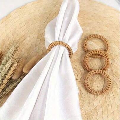 Portaservilletas de ratán bohemio, portaservilletas tejidos a mano con estilo rústico vintage, adecuados para el hogar, la boda, la fiesta, decoraciones de comedor; también se puede usar como material para aretes de ratán, adornos para aretes con flores, accesorios multifuncionales para vacaciones, Navidad, decoración de estilo granja