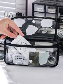 Estuche de lápices transparente con tapa abatible y cierre a presión, de gran capacidad con 8 capas, ideal para útiles escolares, maquillaje y herramientas pequeñas, estuche de lápices, bolso escolar