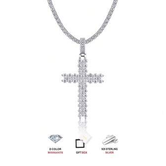1 pezzo Collana con ciondolo a croce Moissanite e catena tennis, stile hip hop, placcato in argento 925 e oro 18K, interamente pavimentato e brillante, ipoallergenico, adatto per uso quotidiano e occasioni di festa, con certificato GRA incluso