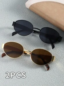 两副复古波西米亚风金属椭圆形镜框时尚眼镜，撞色设计，营造波西米亚度假氛围，适合夏季海滩度假、户外旅行、复古风格椭圆形镜框户外佩戴、返校季，是圣诞节或情人节的完美礼物。