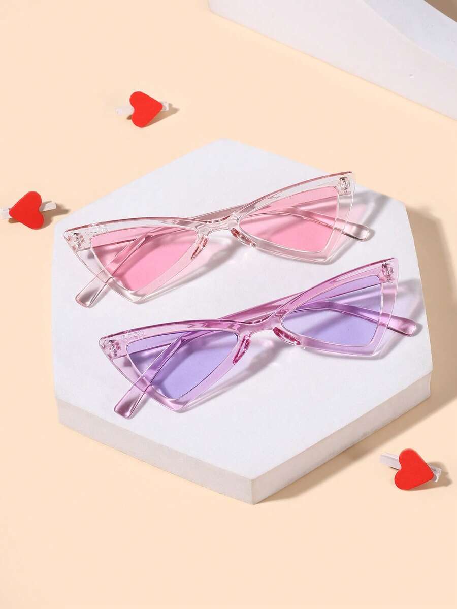 2pcs Children's 4-10Y Cat Eye Shaped Fashionable Full Frame Fashion Glasses, Suitable For Outdoor Activities And Gifts, Spring New Arrival - Multicolor - View 1
