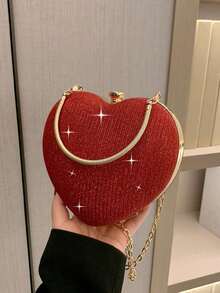 Premium Glitter Handbag & Mini Box Cosmetic Bag - Red - View 3