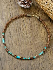 1pc Bohemian Volcanic Stone & Coconut Shell Beaded Necklace, Suitable For Daily Wear Or Beach Resort For Teens - Multicolor - View 15