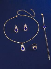 Neues koreanisches elegantes Schmuckset mit tränenförmigen Strass: Halskette, Ohrringe und Ring; luxuriöses minimalistisches Halsketten-Set mit Diamanten, stilvoller und modischer Büro-Lady/Braut Accessoire
