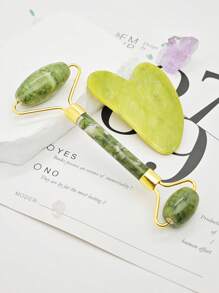 Zestaw 1/2 szt. wałka jadeitowego i gua sha, masażer do twarzy z narzędziem do skrobania gua sha, odmłodzenie twarzy i szyi, usuwanie zmarszczek i opuchlizny wokół oczu, uroda, produkty do pielęgnacji skóry, spa, pielęgnacja ciała, narzędzia do pielęgnacji skóry, pielęgnacja twarzy, akcesoria kosmetyczne, masaż, narzędzie do masażu twarzy, wałek do twarzy