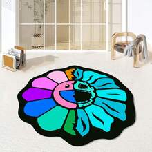 1pc Dark Colorful Sunflower Pattern Carpet, Cartoon Quirky Thick Brushed Flocked Bottom Asymmetric Shaped Rug, Durable Fluffy Decorative Floor Mat, Suitable For Living Room, Bedroom, Kitchen, Bathroom, Laundry Room, Hallway, Entryway, Game Room, Home Decor - Royal Blue - View 17