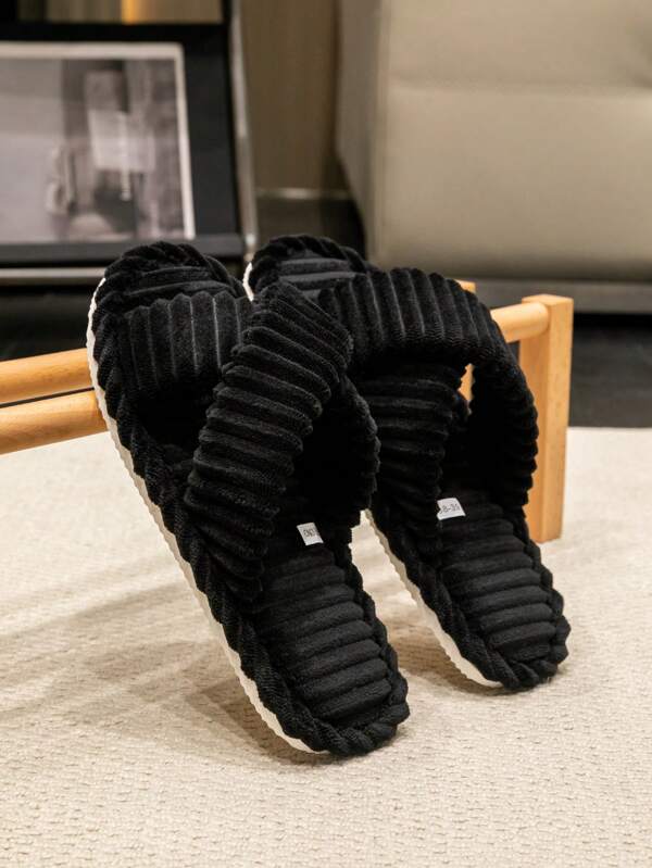 Chaussons d'intérieur à motif croisé pour hommes, printemps/été, couleur unie, rayures simples, confortables en tissu éponge, à bout ouvert, respirants, chaussons d'intérieur unisexes, toutes saisons