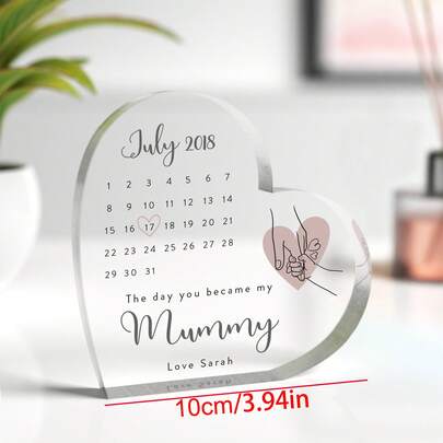 1pc Customized Acrylic Nameplate With "The Day You Became My Mom" Text And Heart Design, Personalized Gift From Daughter/Son For Mother's Day, Birthday, New Mom, First Mother's Day, Comes With Gray Storage Bag, Ideal Home Decor For Beloved Mom, Grandma, Perfect Gift For Birthday, Mother's Day, New Mom,Home Decor Living Room