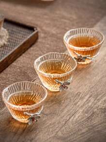 1 pieza/2 piezas/4 piezas Taza de té de vidrio con textura de martillado, vidrio resistente al calor, elegante para el té de la tarde, taza de expreso, taza de té, adecuada para fiestas de té, reuniones, fiestas y uso diario en el hogar, de vuelta a la escuela