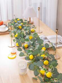 1 pieza/2 piezas Corona de vid de limón artificial realista - Una planta artificial con limones amarillos y hojas de eucalipto verdes, decoración colgante multifuncional de plástico DIY, simulación de vid de limón, decoración de otoño para el hogar, flor artificial, adecuada para jardín exterior, patio, cocina, decoración central de la mesa del comedor | Navidad, Acción de Gracias, Halloween - Multicolor - Ver 13