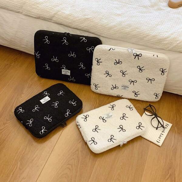 1PC Korean New Bowknot Girl 11 Inch IPad Inner Bag 13 Inch 14 Inch Laptop Plush Computer Bagfor Back To School School Stuff Bag For School Work Laptop Bag For Women Mac Book Case