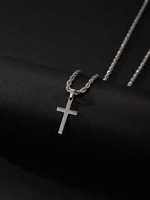 1 pieza Collar con colgante de cruz de fe de acero inoxidable de moda para hombres, joya de collar personalizada, gran regalo para familia y amigos