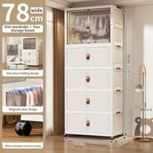 5/4/3/2/1 Layer Folding Wardrobe Closet, No Installation Required, Plastic Storage Cabinet For Baby Clothes, Household Use For Living Room And Bedroom