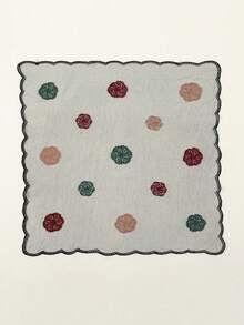 1pc Ladies Lace Chiffon Bandana Scarf, Sunflower Embroidery