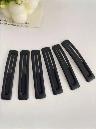6pcs/Set Girl's Black Colored Minimalistic Matte Hair Clips, Cute Side Clip Hairpin Sweet Headwear Casual Claw Clips Hair Claws Hair Barrettes, School Stuff, New Years, Hair Accessories