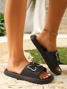 Princess Bow Soft, Comfortable, Lightweight Slip-On Slippers For Women, Suitable For Bathroom, Living Room, Bedroom And Pool, All Seasons - Black - View 3