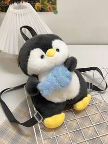 Children's Cute Cartoon Penguin Shape Plush Backpack, Novelty Back To School Bookbag For Primary And Secondary School Students, Lightweight Casual Travel Vacation Storage Backpacks, Autumn And Winter New Zipper Closure Commuting Bag, S Backpacks - 灰色 - 查看 10