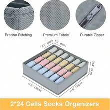 1pc Foldable Socks & Underwear Organizer Box With 24 Compartments, Multi-Functional Storage Box For Socks, Bras, Ties, Made Of Breathable Fabric & Durable Zipper, For Bedroom, Closet, Drawer, Shelf,Bedroom Room Decor,Back To School - Multicolor - View 7