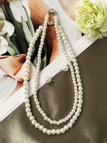 1 Set Of Grey, Pearl White, Black High-End Luxurious Pearl Necklace & Earrings, French Retro Jewelry For Valentine's Day, Wedding, Mother's Day