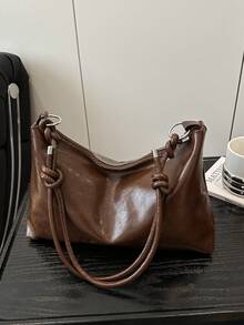 Minimalist Crescent Moon Shape Crossbody & Shoulder Bag, Versatile - Coffee Brown - View 6