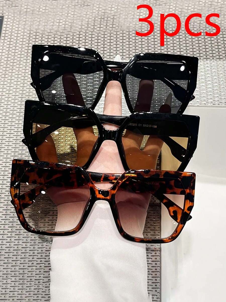 3pcs/1pc Special-Shaped Large Frame Cat-Eye Girl Decoration Items Three Pairs Of Combination Sets Simple And Elegant - Suitable For Beach Vacation Clothing Decoration Street Retro