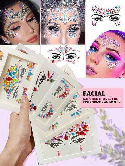 Assorted Face Gems Set, Face Jewelry Sticker Set, Shiny Mermaid Face Crystals, Mixed Style Face Gems Crystal Sticker Set, Gem Face Mermaid Carnival Rhinestone Temporary Tattoos, Gift For Girls, Suitable For Home And Salon Use. (Random Colors And Shapes!)
