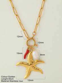 1 pièce Bijou personnalisé, collier de style océan avec pendentif à la mode en forme d'étoile de mer, de coquillage et de dauphin, collier à porter au quotidien
