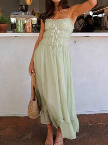 Vestido de tirantes elegante de unicolor para vacaciones en la playa, turismo, festival de música, Día de la Madre, temporada de graduación