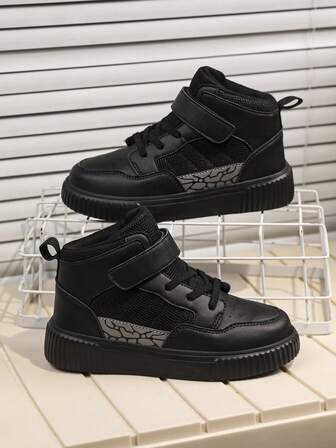 Zapatos deportivos planos de entrenamiento de corte alto para niños, con diseño de para facilitar el uso y el quitado, versátiles para exteriores, uso diario e interior, para patinaje, para niños y niñas de tallas grandes