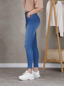 Skinny Jeans With A High Waist And Shaping Effect For A Slim Look - MEDIUM BLUE A065 - View 3