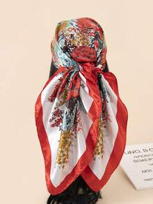 1pc 90cm Floral Print Silk Square Scarf Women, Bandana Scarf, Fashion Accessory For Hair, Beach, Daily Wear, Adds Accent To Your Look, Spring/Summer - Multicolor - View 5
