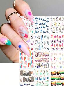 12 件彩色波浪线花朵指甲水贴花漩涡丝带银色指甲艺术转印贴纸 Nailswag 滑块贴花 - 彩色 - 查看 12